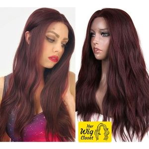 24" Burgundy Lace Front Wavy Wig | Emma